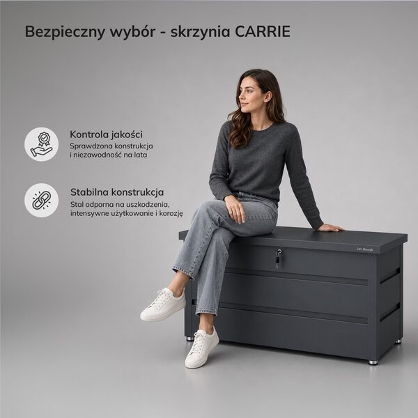 Metalowa skrzynia ogrodowa Carrie 360 litrów, 119 × 58 × 52 cm, kolor antracyt