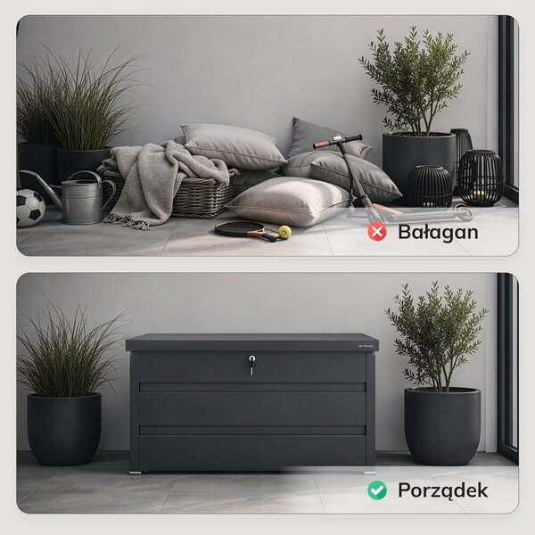 Metalowa skrzynia ogrodowa Carrie 360 litrów, 119 × 58 × 52 cm, kolor antracyt
