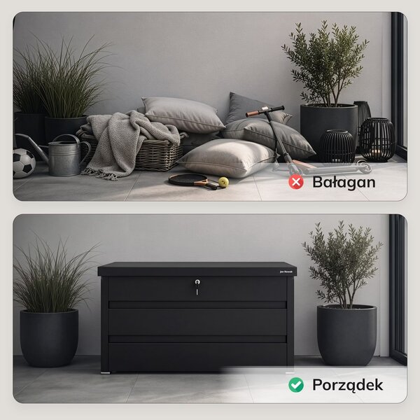 Metalowa skrzynia ogrodowa Carrie 360 litrów, 119 × 58 × 52 cm, kolor czarny