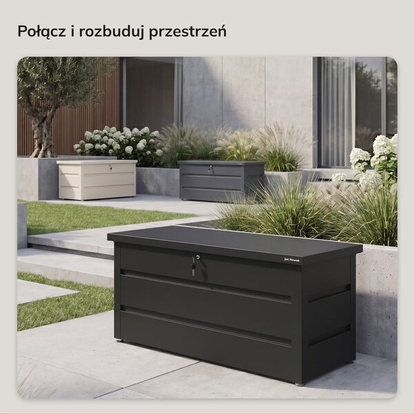 Metalowa skrzynia ogrodowa Carrie 360 litrów, 119 × 58 × 52 cm, kolor czarny