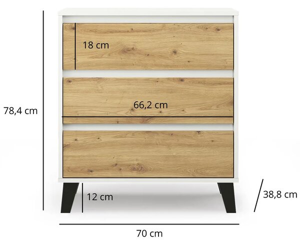 Minimalistyczna komoda z 3 szufladami biały + dąb artisan S1-D15