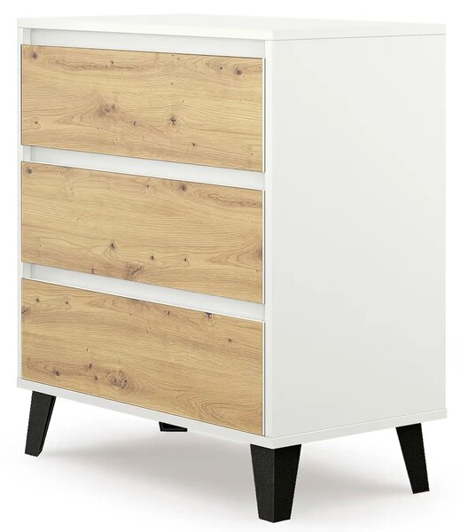 Minimalistyczna komoda z 3 szufladami biały + dąb artisan S1-D15