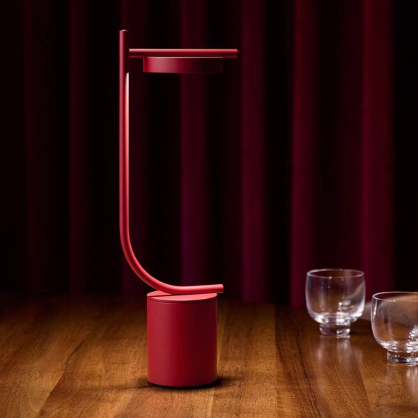 GRUPA Lampa stołowa LED z akumulatorem Igram, czerwona, 40 cm, IP44 możliwość ściemniania, czerwony, salon / jadalnia, metal, design