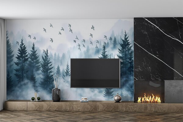 Fototapeta Ptaki latające nad lasem, Fototapety Natura, Popularne Fototapety, w08664 - Tapeko.pl