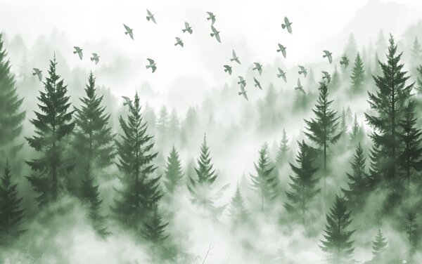 Fototapeta Ptaki latające nad lasem, Fototapety Natura, Popularne Fototapety, w08664v1 - Tapeko.pl