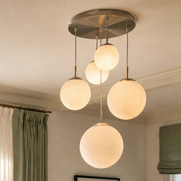 Lampa wisząca szklana Heleska Lindby, możliwość ściemniania, aluminiowy / szary / cynkowy, salon / jadalnia, metal, nowoczesny