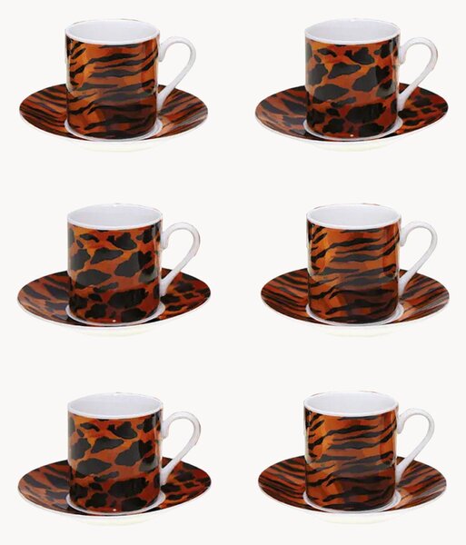 Komplet filiżanek ze spodkami z porcelany Safari, 6 elem