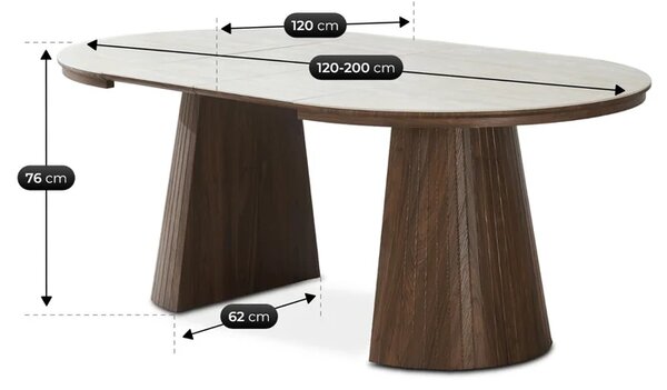 Stół Rozkładany Okrągły OVAR 120-200 cm Ceramiczny Trawertyn/Orzech Japandi