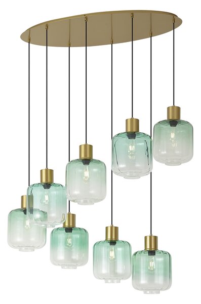 Lampa wisząca w stylu Hotel Chic mosiężna z niebiesko-zielonym szkłem 8-punktowa - Qara
