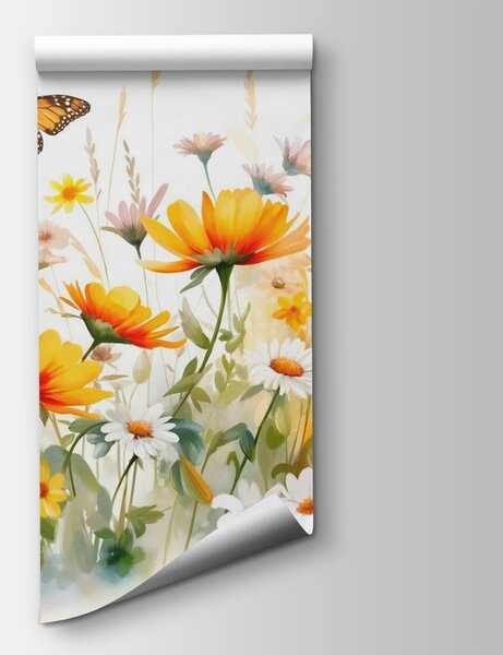 Fototapeta Motyl latający nad kwiatami, Fototapety Motyle, Popularne Fototapety, w08739 - Tapeko.pl
