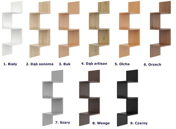 Minimalistyczna narożna półka ścienna dąb artisan W2-R87