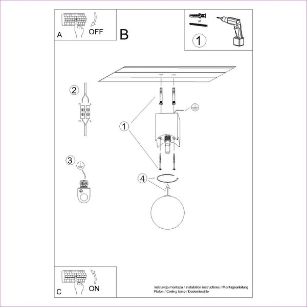 Biała/w naturalnym kolorze lampa sufitowa z litego drewna ze szklanym kloszem ø 12 cm Solum – Sollux