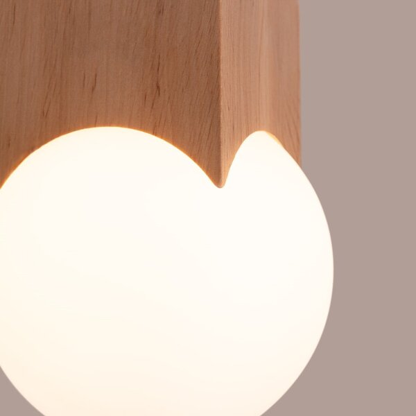 Biała/w naturalnym kolorze lampa sufitowa z litego drewna ze szklanym kloszem ø 12 cm Solum – Sollux