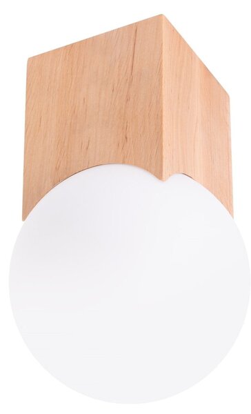 Biała/w naturalnym kolorze lampa sufitowa z litego drewna ze szklanym kloszem ø 12 cm Solum – Sollux