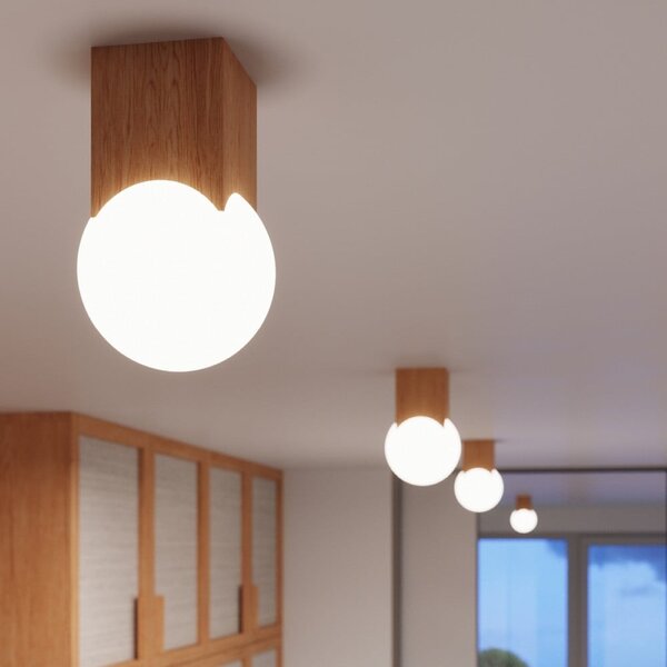 Biała/w naturalnym kolorze lampa sufitowa z litego drewna ze szklanym kloszem ø 12 cm Solum – Sollux