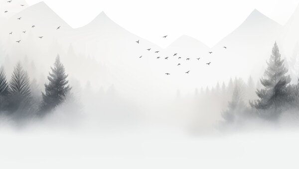 Fototapeta Ptaki latające nad zamglonym lasem, Fototapety Natura, Popularne Fototapety, w08756 - Tapeko.pl