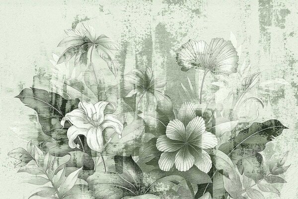 Fototapeta Delikatna flora na teksturowanym tle, Fototapety akwarelowa na ścianie, Popularne Fototapety, w08767v3 - Tapeko.pl