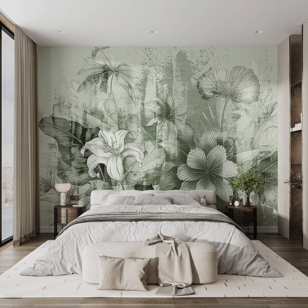 Fototapeta Delikatna flora na teksturowanym tle, Fototapety akwarelowa na ścianie, Popularne Fototapety, w08767v3 - Tapeko.pl