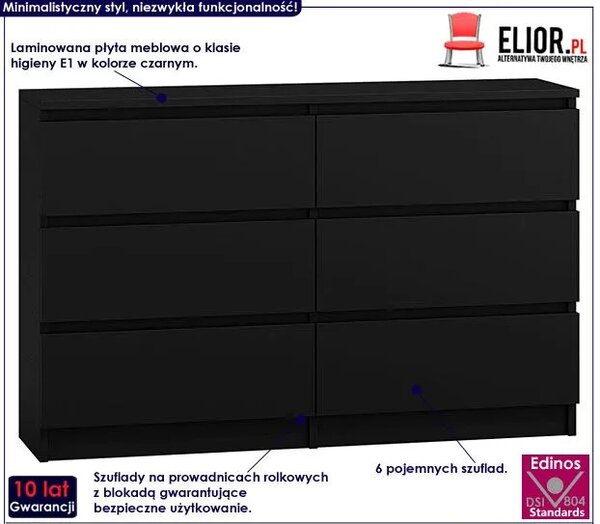 Czarna komoda z szufladami 120 cm C9-R74