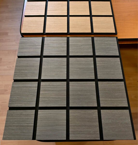 Freja drewniany panel ścienny akustyczny w kratę - 60x60cm - grey oak