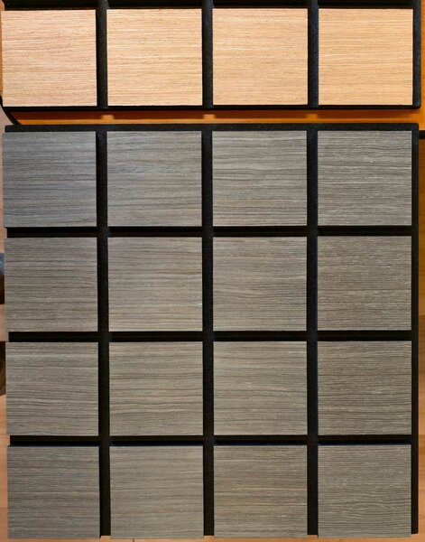 Freja drewniany panel ścienny akustyczny w kratę - 60x60cm - grey oak