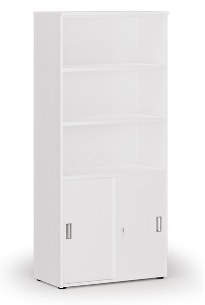 Szafa biurowa kombinowana PRIMO WHITE, drzwi przesuwne na 2 poziomach, 800 x 420 x 1781 mm, biały