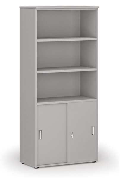 Szafa biurowa kombinowana PRIMO GRAY, drzwi przesuwne na 2 poziomach, 800 x 420 x 1781 mm, szary