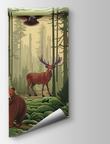 Fototapeta Las ze zwierzętami i ptakami, Fototapety Natura, Popularne Fototapety, w03208 - Tapeko.pl