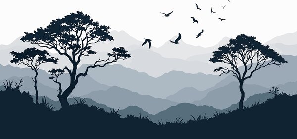 Fototapeta Ptaki przelatujące nad pasmem górskim, Fototapety Natura, Popularne Fototapety, w03210 - Tapeko.pl