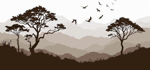 Fototapeta Ptaki przelatujące nad pasmem górskim, Fototapety Natura, Popularne Fototapety, w03210v1 - Tapeko.pl