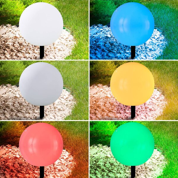 Lampa solarna LED Lago, Ø 30 cm, kula ziemska, szpikulec, biały Lago Lindby, biały / opal, tworzywo sztuczne, nowoczesny