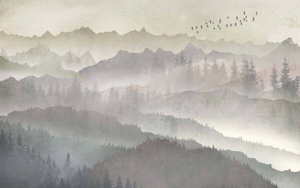 Fototapeta Ptaki przelatujące nad pasmem górskim, Fototapety Natura, Popularne Fototapety, u09274 - Tapeko.pl