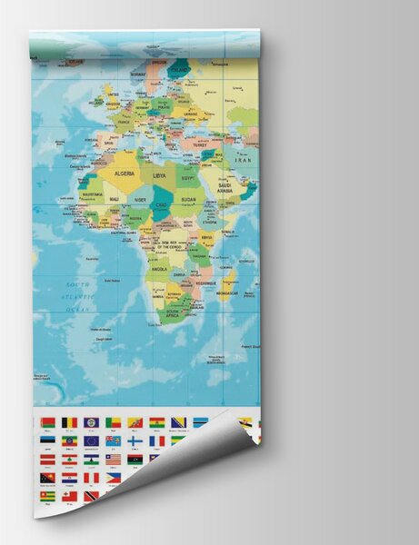 Fototapeta Mapa świata z różnymi flagami, Fototapety z mapami świata, Popularne Fototapety, u18208 - Tapeko.pl