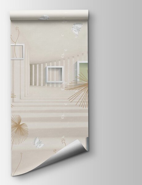 Fototapeta Tapeta z białymi i brązowymi kwiatami i motylami, Fototapety 3d, Popularne Fototapety, u40860 - Tapeko.pl