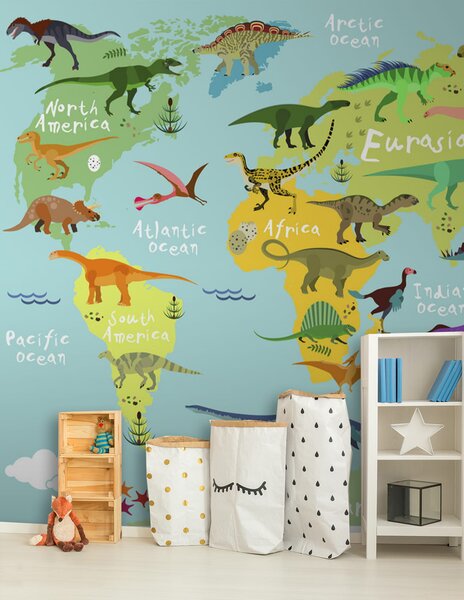 Fototapeta Mapa dinozaurów z białym tekstem, Fototapety Dinozaury, Popularne Fototapety, u50382 - Tapeko.pl