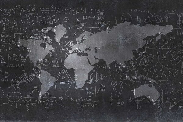 Fototapeta Tablica kredowa z mapą i równaniami matematycznymi, Fototapety z mapami świata, Popularne Fototapety, u50408 - Tapeko.pl