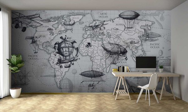 Fototapeta Mapa świata z różnymi typami balonów powietrznych, Fototapety z mapami świata, Popularne Fototapety, u50413 - Tapeko.pl