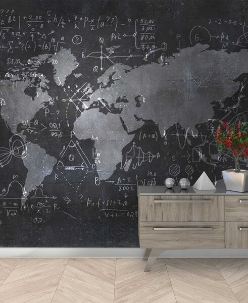 Fototapeta Tablica kredowa z mapą i równaniami matematycznymi, Fototapety z mapami świata, Popularne Fototapety, u50408 - Tapeko.pl