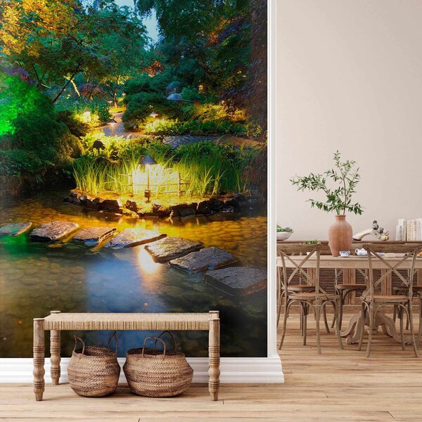 Fototapeta Kamienna ścieżka w stawie z oświetleniem, Fototapety Natura, Popularne Fototapety, u55184 - Tapeko.pl