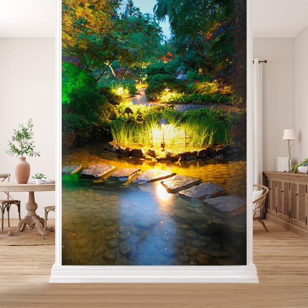 Fototapeta Kamienna ścieżka w stawie z oświetleniem, Fototapety Natura, Popularne Fototapety, u55184 - Tapeko.pl