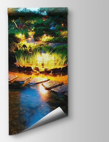 Fototapeta Kamienna ścieżka w stawie z oświetleniem, Fototapety Natura, Popularne Fototapety, u55184 - Tapeko.pl