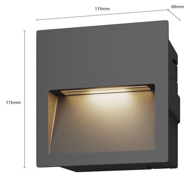Oprawa wpuszczana ścienna LED Lucande Loya, 11,5x11,5 cm, szara, IP54 Loya, czarny, aluminium, nowoczesny