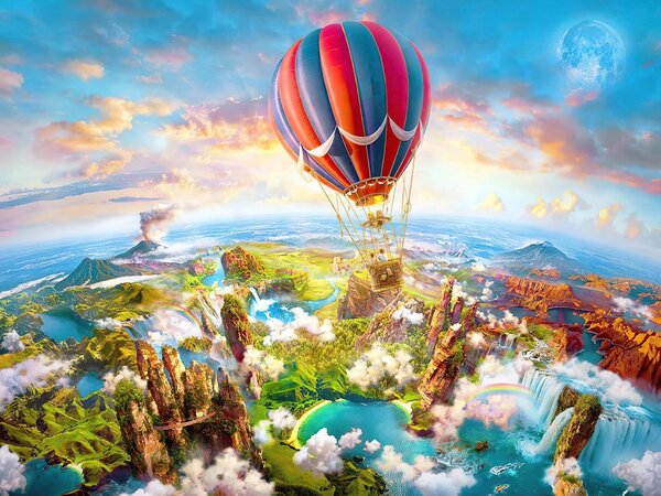 Fototapeta Balon na ogrzane powietrze nad krajobrazem, Fototapety Balony, Popularne Fototapety, u62124 - Tapeko.pl