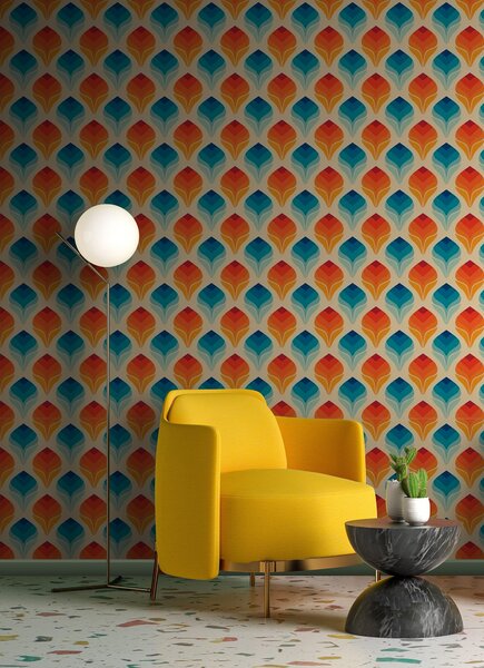 Fototapeta Wzór pomarańczowych i niebieskich liści, Fototapety Geometryczne, Popularne Fototapety, u71428 - Tapeko.pl