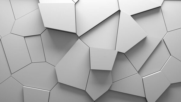 Fototapeta Biała ściana z wieloma nieregularnymi kształtami, Fototapety 3d z figurami, Popularne Fototapety, u71596 - Tapeko.pl