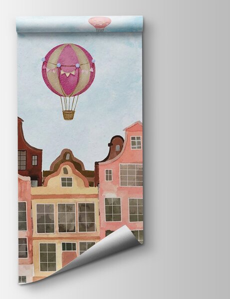 Fototapeta Grupa budynków z balonami na ogrzane powietrze, Fototapety Balony, Popularne Fototapety, u71849 - Tapeko.pl