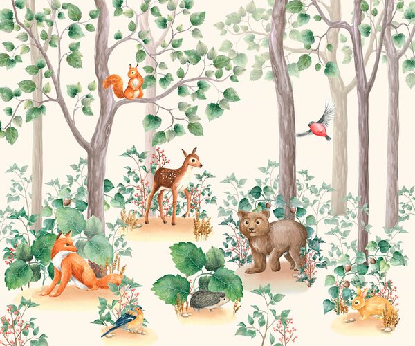 Fototapeta Tapeta ze zwierzętami w lesie, Fototapety Natura, Popularne Fototapety, u79629 - Tapeko.pl
