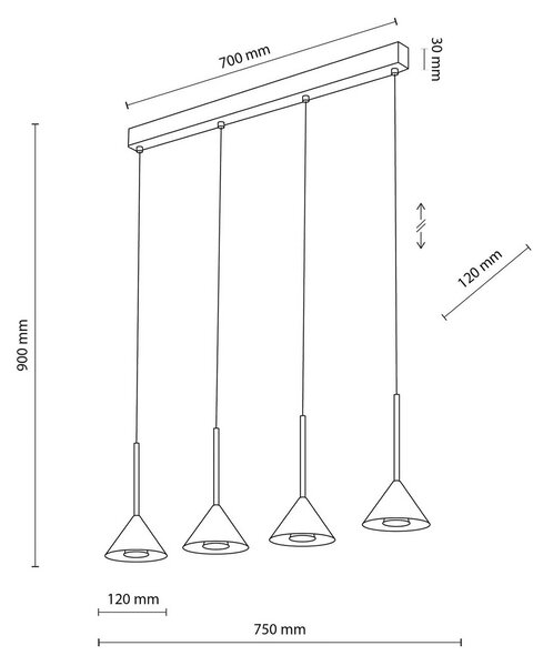 Lampa wisząca Cono TK Lighting, możliwość ściemniania, czarny, salon / jadalnia, metal, nowoczesny