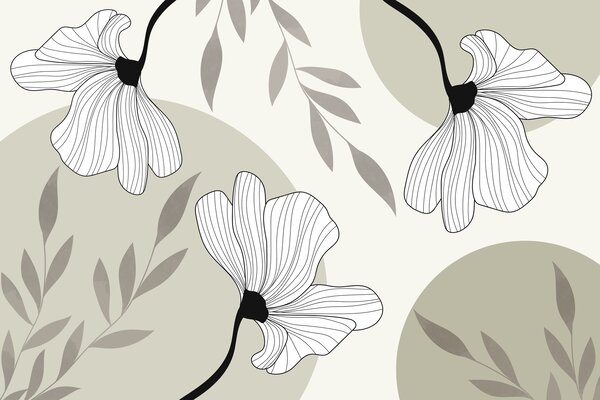 Fototapeta Botaniczna elegancja w monochromatycznych odcieniach, Fototapety akwarelowa na ścianie, Popularne Fototapety, w03328v1 - Tapeko.pl