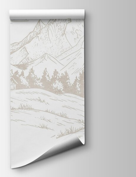 Fototapeta Rysunek krajobrazu z górami i drzewami, Fototapety Natura, Popularne Fototapety, w03348 - Tapeko.pl
